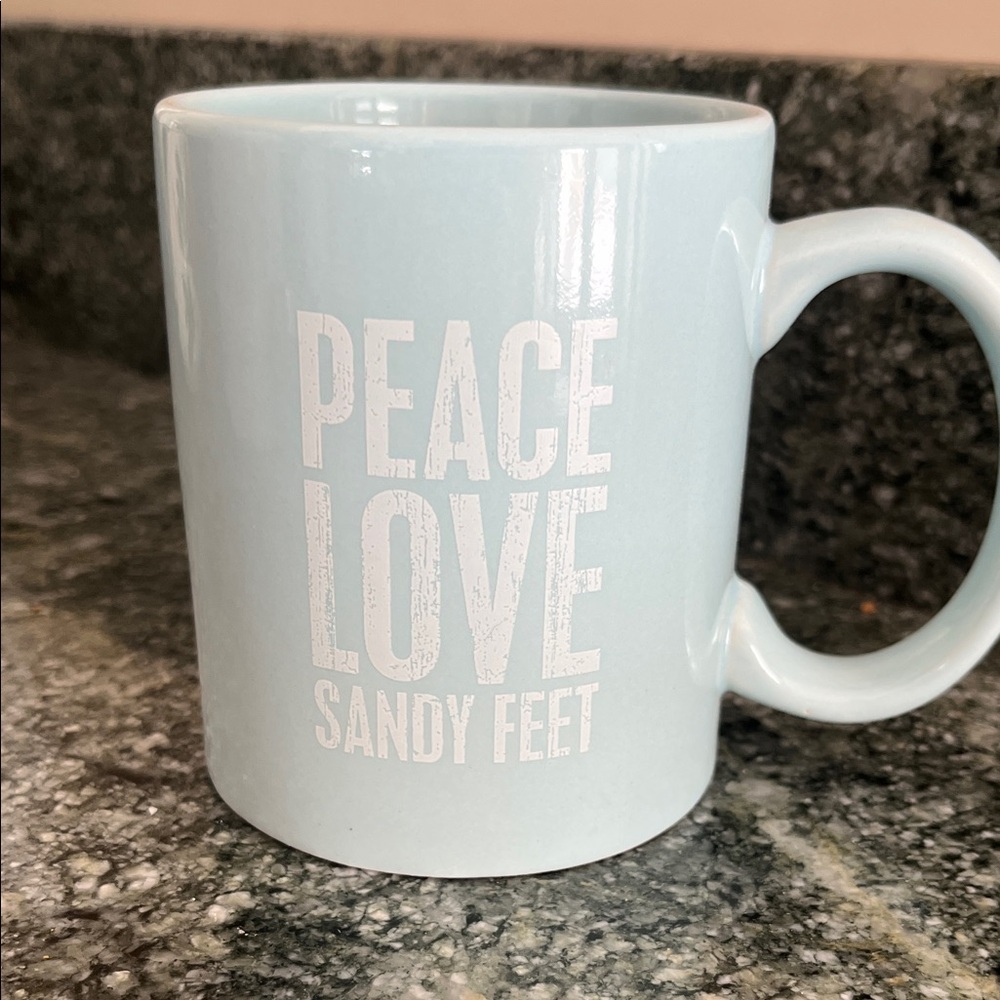 Tranquil Blue Mug with 'Peace Love Sandy Feet' Design